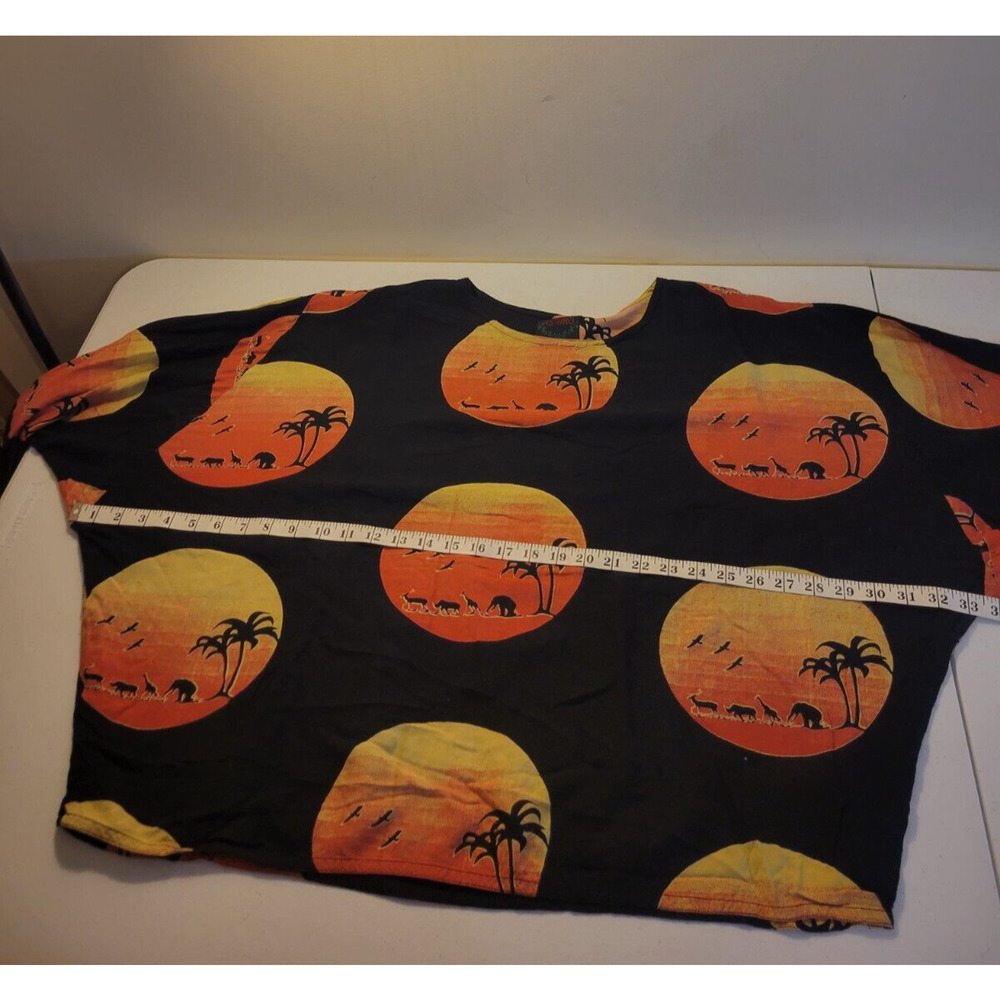 Ashro Black Sunset Safari Print Oversized Long Sleeve Casual Top Womens SZ Small - Picture 4 of 9